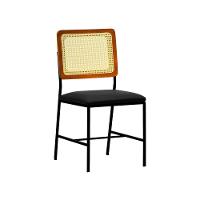 Cadeira Lyon Metal Encosto Anatômico Telinha Natural Assento Estofado - Preto-amêndoa Corano Preto - 1