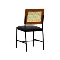 Cadeira Lyon Metal Encosto Anatômico Telinha Natural Assento Estofado - Preto-amêndoa Corano Preto