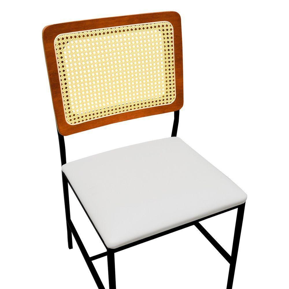 Cadeira Lyon Metal Encosto Anatômico Telinha Natural Assento Estofado - Preto-amêndoa Corano Bege - 3