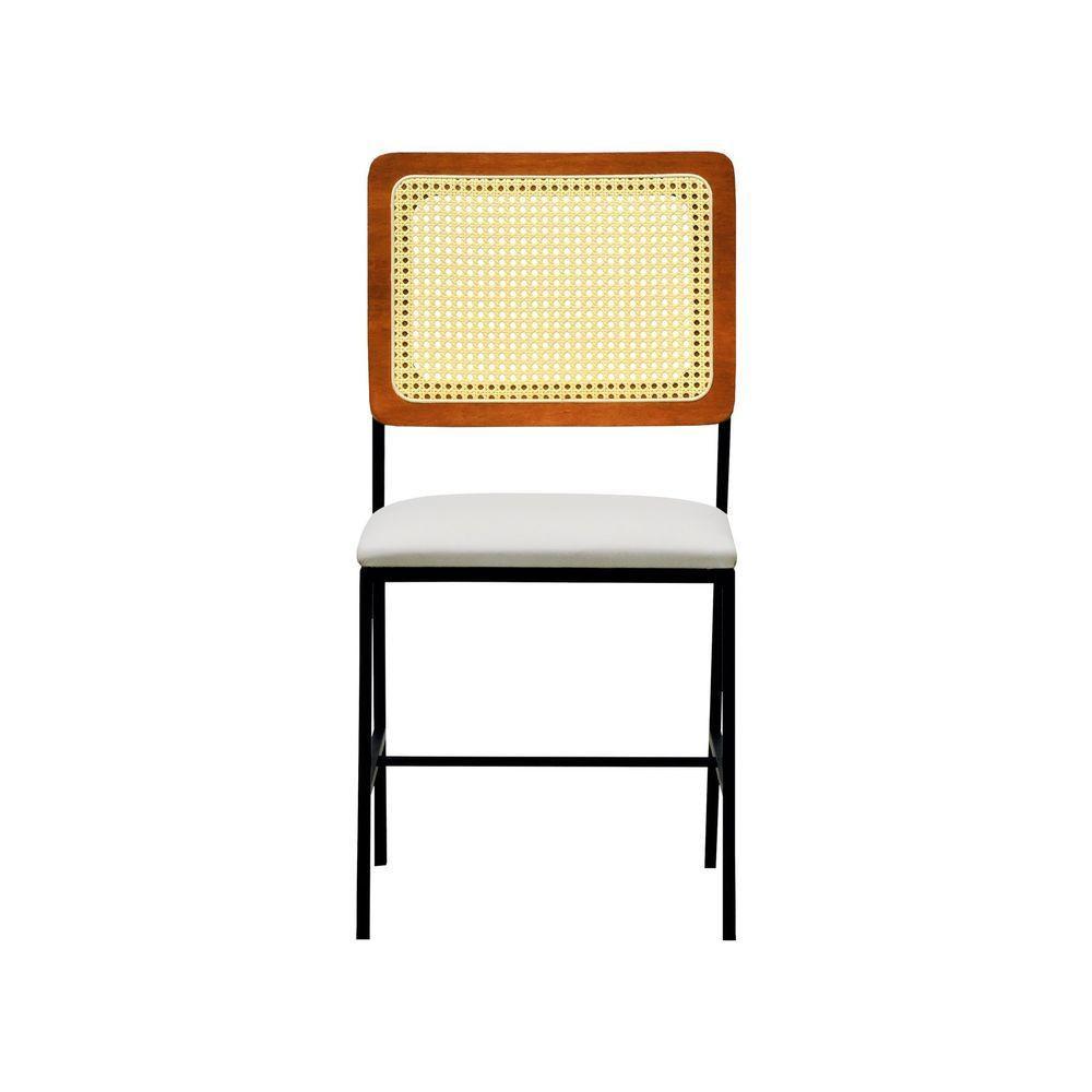 Cadeira Lyon Metal Encosto Anatômico Telinha Natural Assento Estofado - Preto-amêndoa Corano Bege - 4