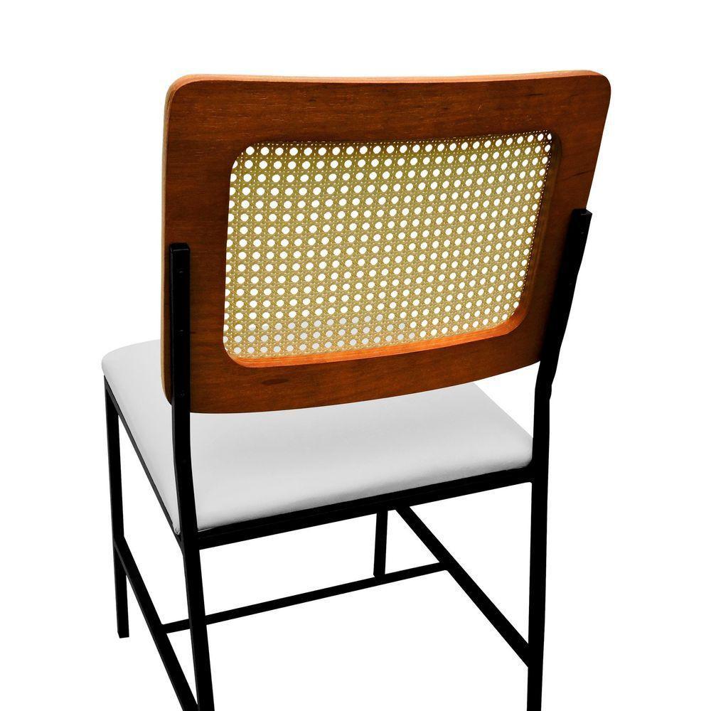 Cadeira Lyon Metal Encosto Anatômico Telinha Natural Assento Estofado - Preto-amêndoa Corano Bege - 7