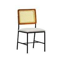 Cadeira Lyon Metal Encosto Anatômico Telinha Natural Assento Estofado - Preto-amêndoa Corano Bege - 1