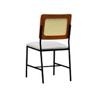 Cadeira Lyon Metal Encosto Anatômico Telinha Natural Assento Estofado - Preto-amêndoa Corano Bege - 5