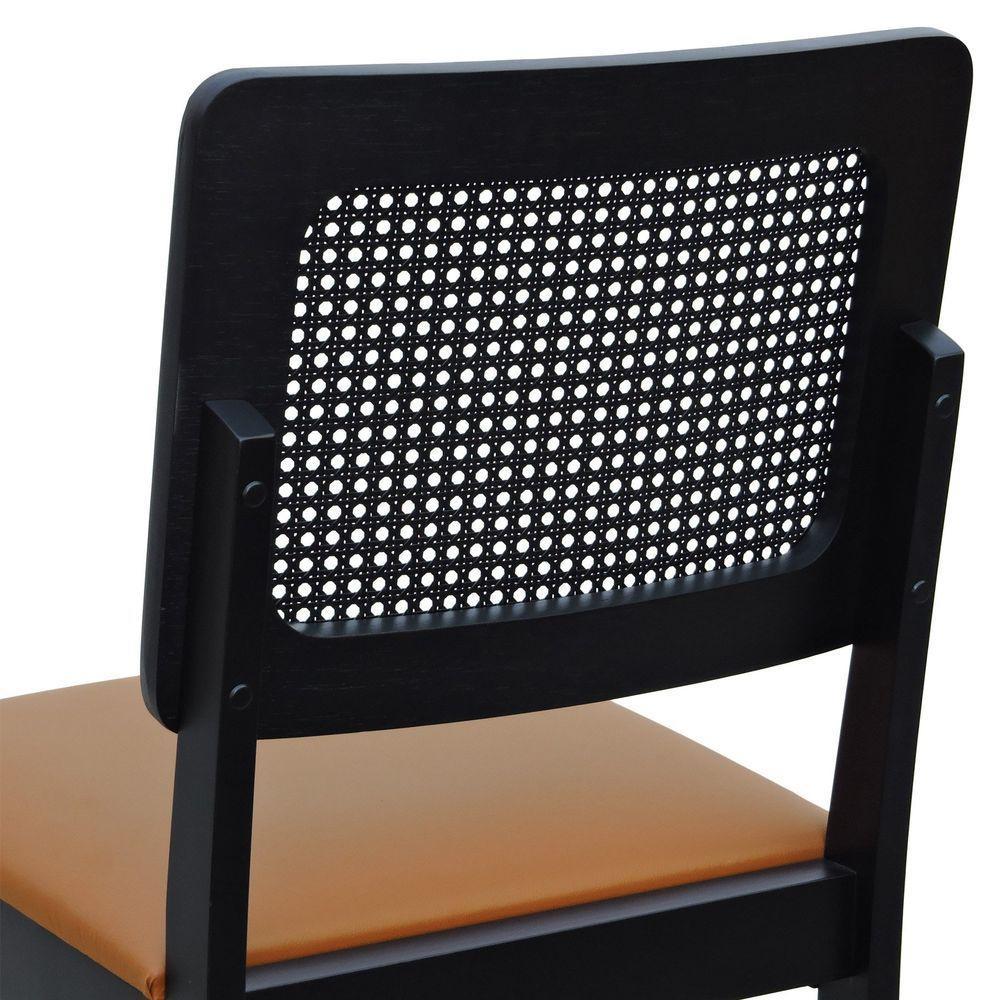 Cadeira Lyon Madeira Maciça Encosto Telinha - Preto Assento Estofado Corano Caramelo - 7