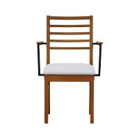 Cadeira Tiê Madeira Maciça Encosto Ripado C-braço Metal - Amêndoa Assento Estofado Linho Bege - 3