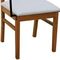 Cadeira Tiê Madeira Maciça Encosto Ripado C-braço Metal - Amêndoa Assento Estofado Linho Bege - 5