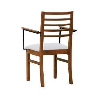 Cadeira Tiê Madeira Maciça Encosto Ripado C-braço Metal - Amêndoa Assento Estofado Linho Bege - 6