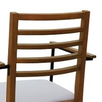 Cadeira Tiê Madeira Maciça Encosto Ripado C-braço Metal - Amêndoa Assento Estofado Linho Bege - 7