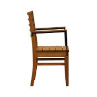 Cadeira Tiê Madeira Maciça Encosto Ripado C-braço Metal - Amêndoa Assento Ripado Amêndoa