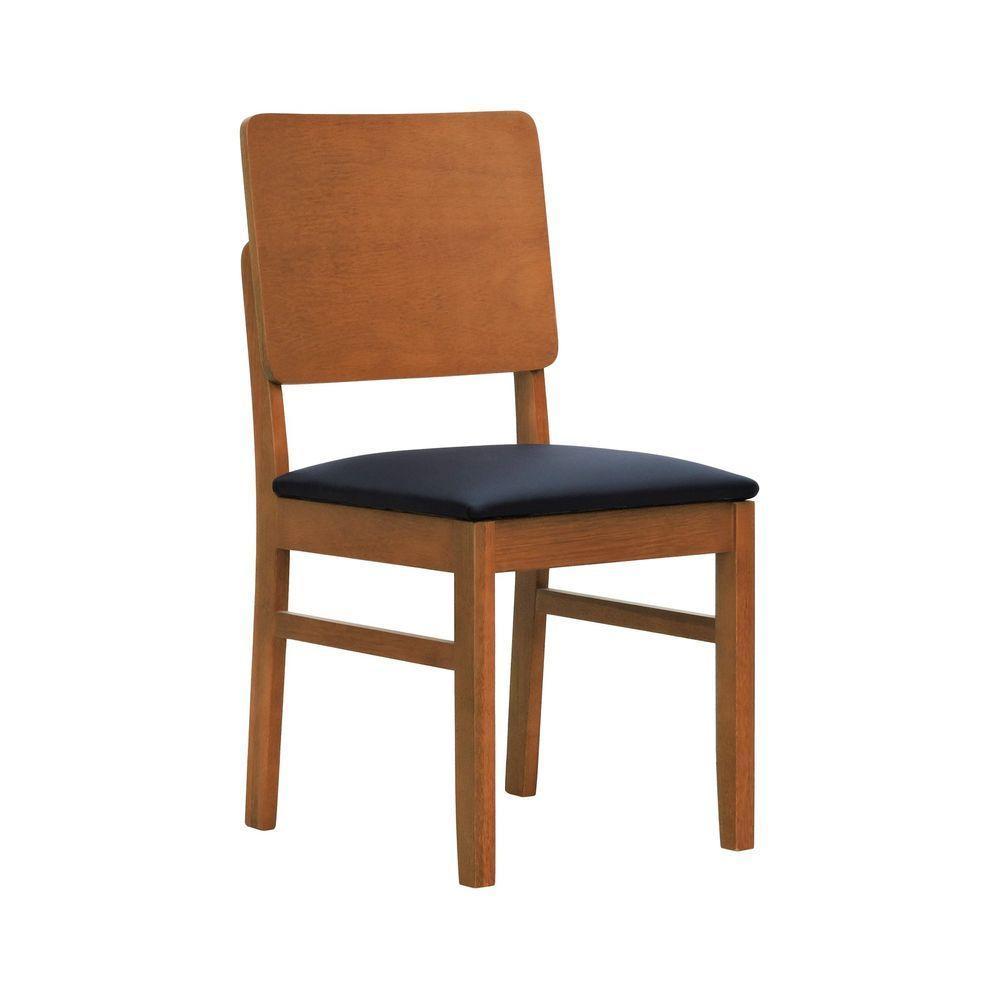 Cadeira Quéops Madeira Maciça Encosto Anatômico Assento Estofado - Amêndoa Corano Preto - 1
