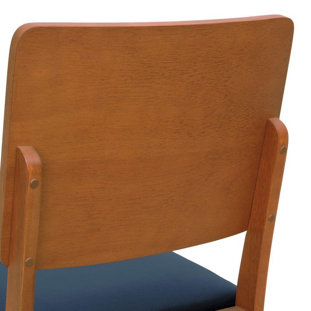 Cadeira Quéops Madeira Maciça Encosto Anatômico Assento Estofado - Amêndoa Corano Preto - 2