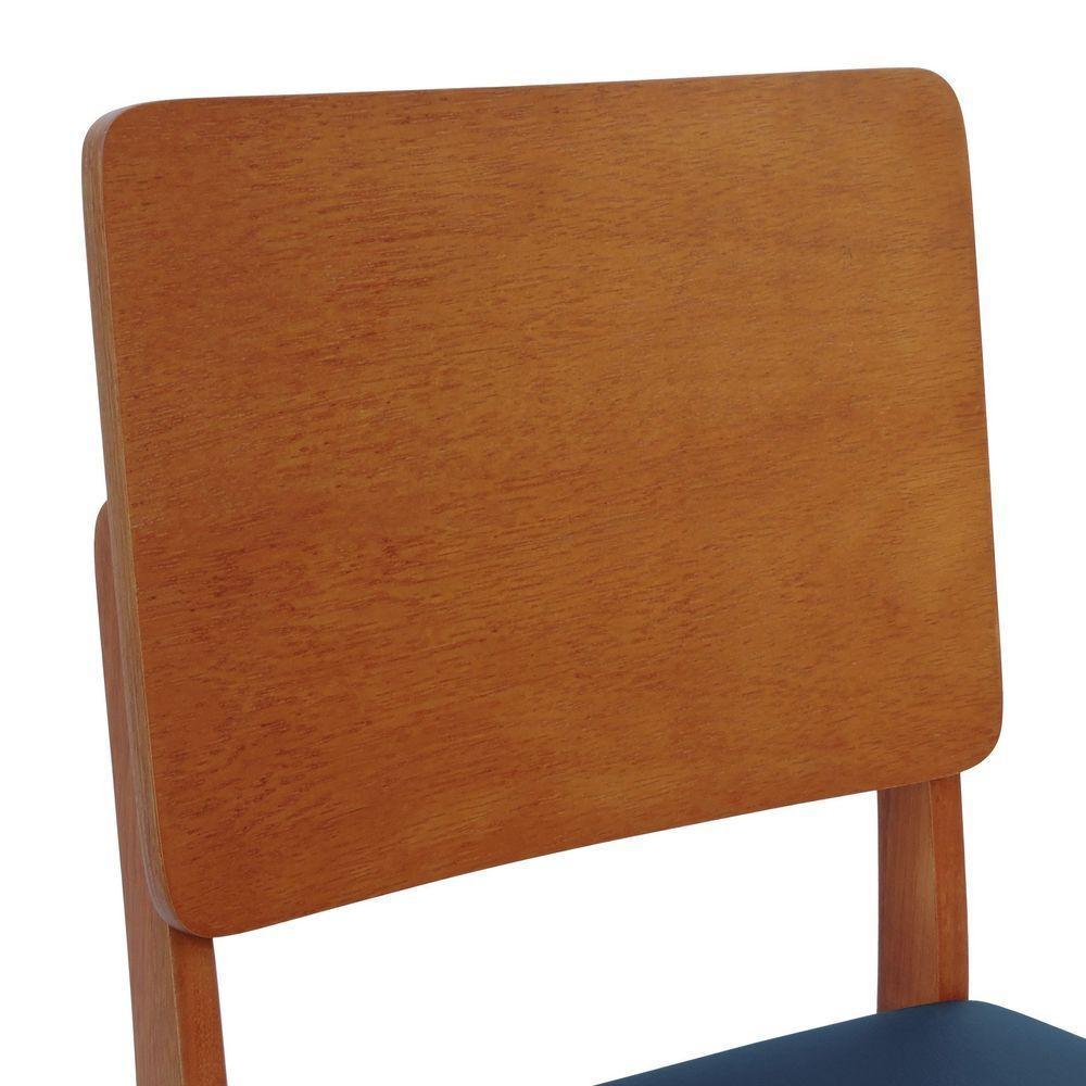 Cadeira Quéops Madeira Maciça Encosto Anatômico Assento Estofado - Amêndoa Corano Preto - 5