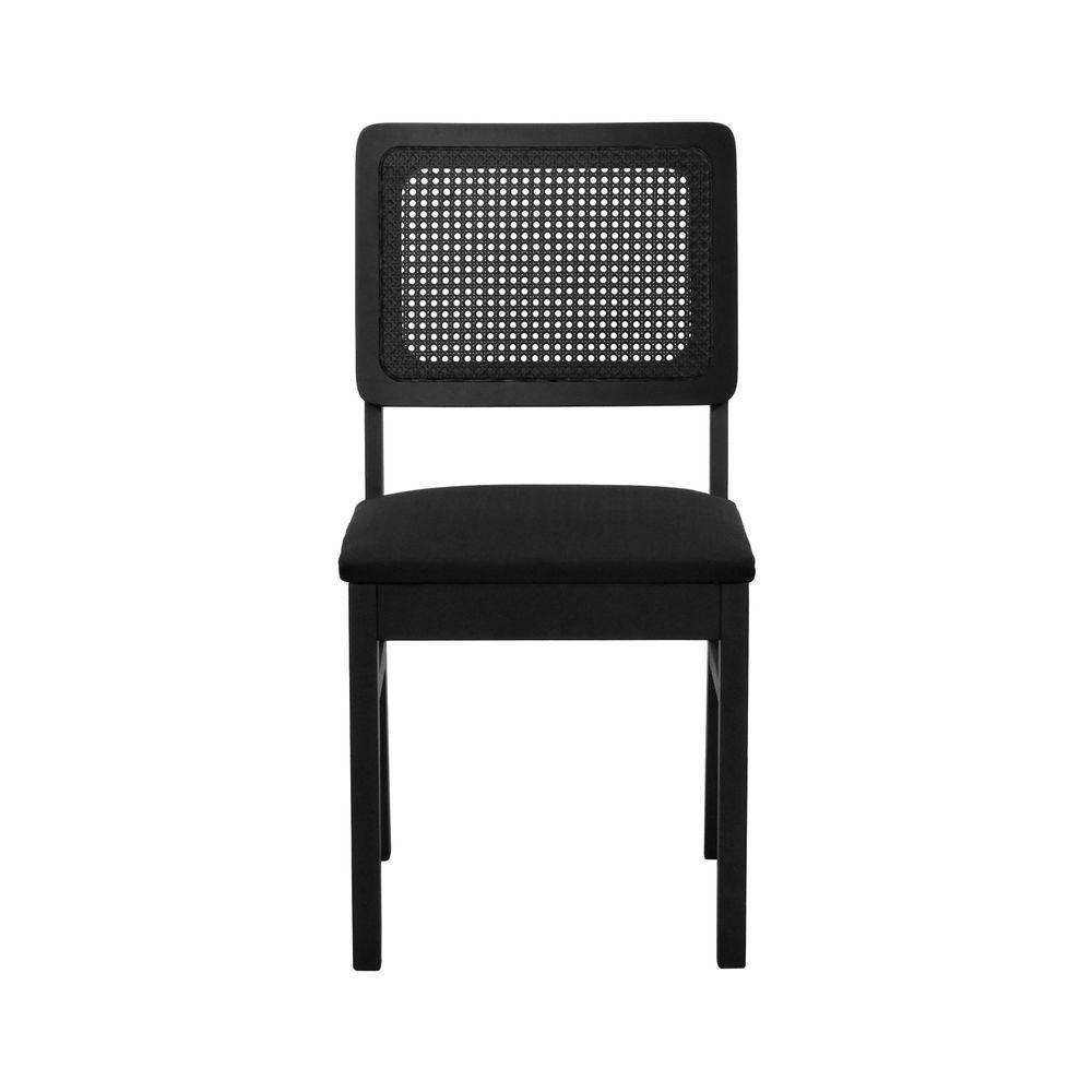 Cadeira Lyon Madeira Maciça Encosto Telinha - Preto Assento Estofado Linho Preto Textura - 7