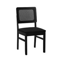 Cadeira Lyon Madeira Maciça Encosto Telinha - Preto Assento Estofado Linho Preto Textura - 1