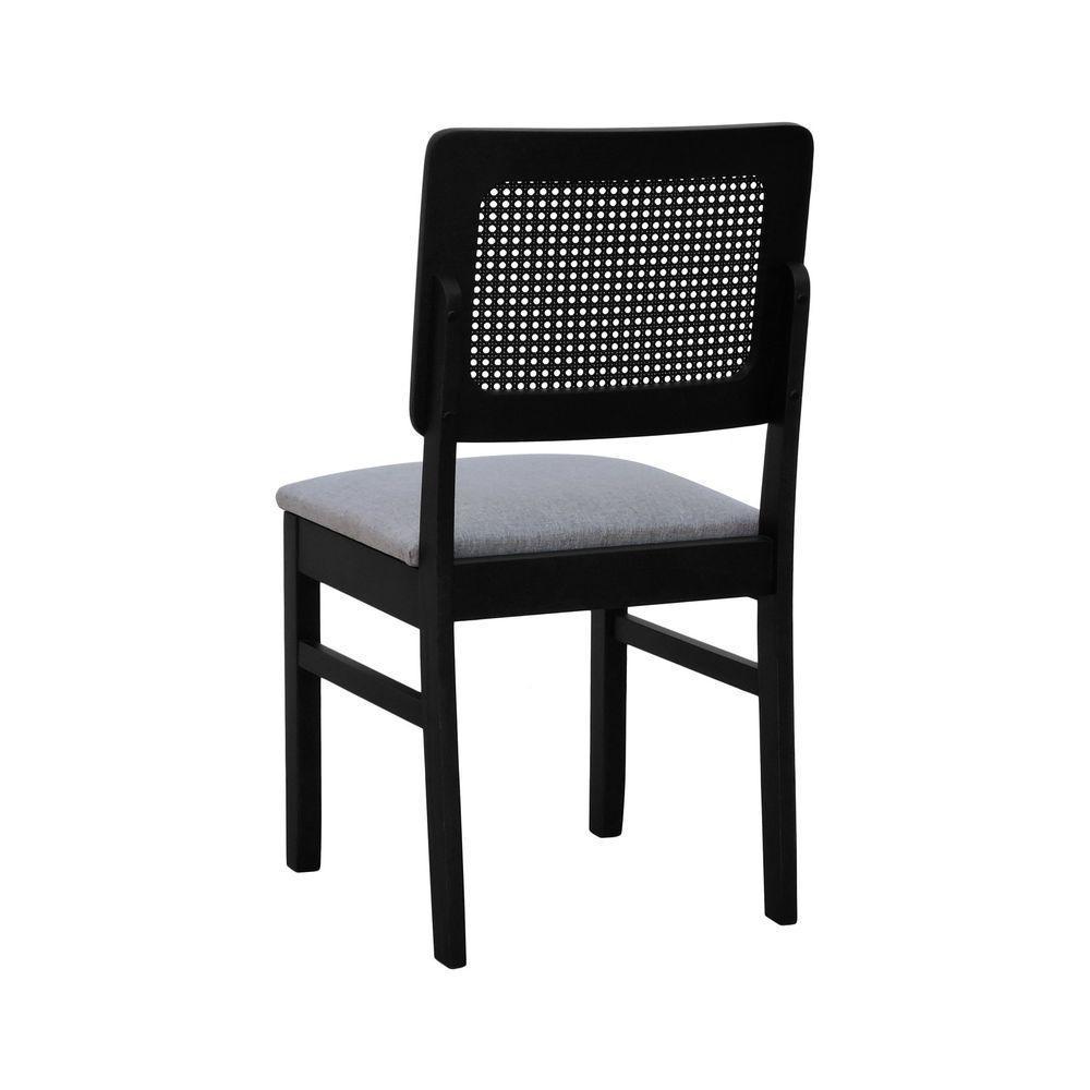 Cadeira Lyon Madeira Maciça Encosto Telinha - Preto Assento Estofado Linho Cinza Mescla Impermeável - 5