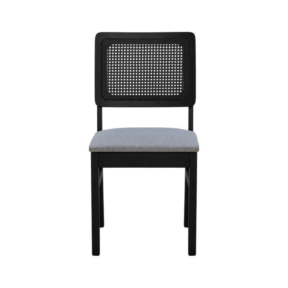 Cadeira Lyon Madeira Maciça Encosto Telinha - Preto Assento Estofado Linho Cinza Mescla Impermeável - 7