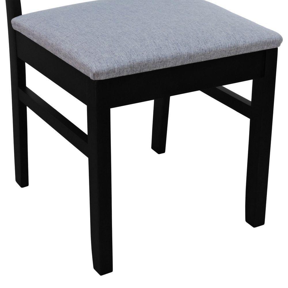 Cadeira Lyon Madeira Maciça Encosto Telinha - Preto Assento Estofado Linho Cinza Mescla Impermeável - 9