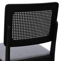 Cadeira Lyon Madeira Maciça Encosto Telinha - Preto Assento Estofado Linho Cinza Mescla Impermeável