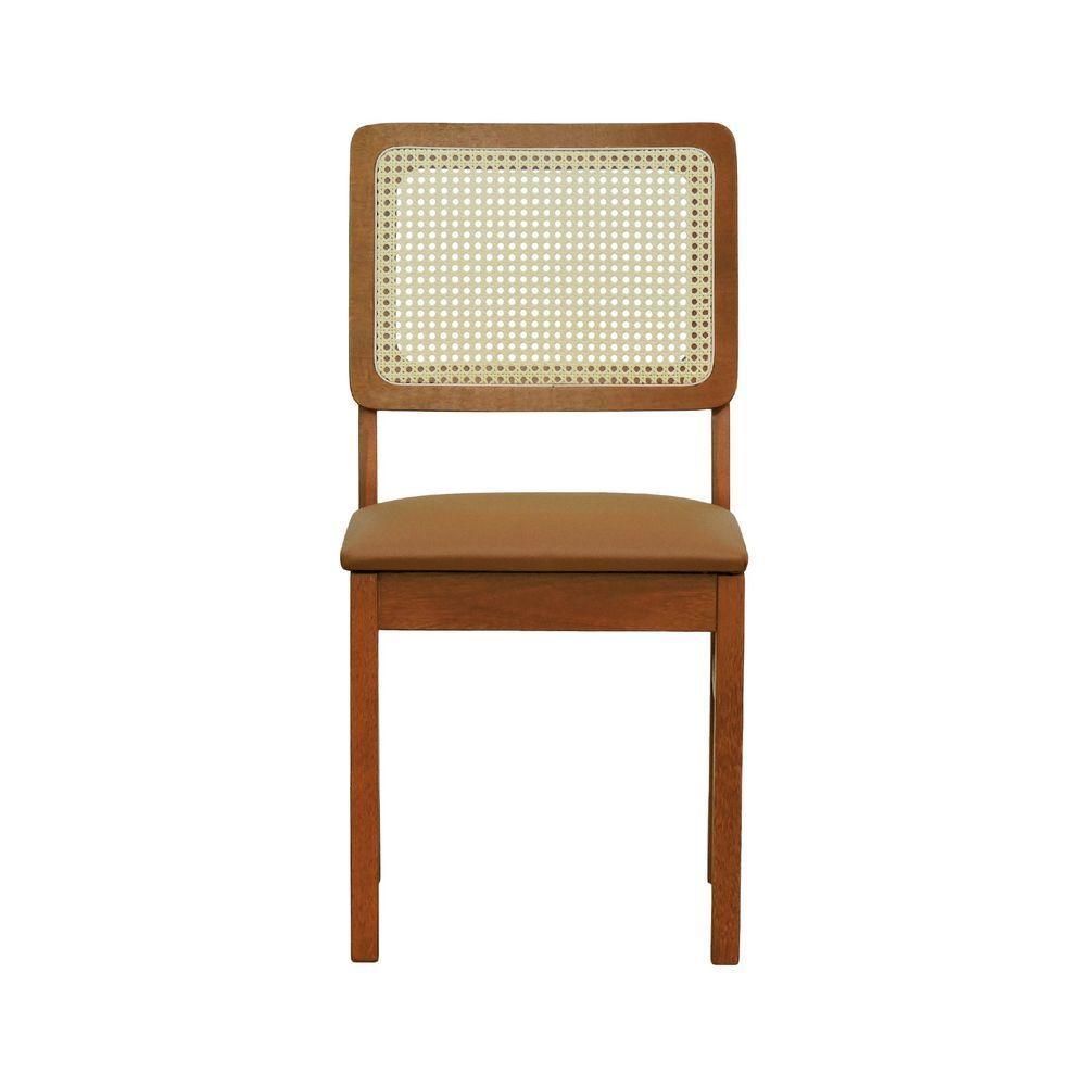 Cadeira Lyon Madeira Maciça Encosto Telinha Natural - Amêndoa Assento Estofado Corano Caramelo - 2