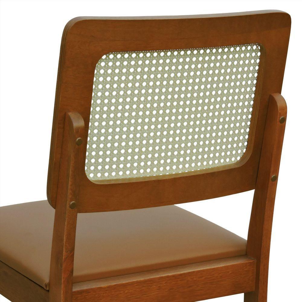 Cadeira Lyon Madeira Maciça Encosto Telinha Natural - Amêndoa Assento Estofado Corano Caramelo - 3