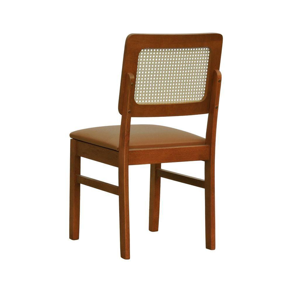 Cadeira Lyon Madeira Maciça Encosto Telinha Natural - Amêndoa Assento Estofado Corano Caramelo - 4