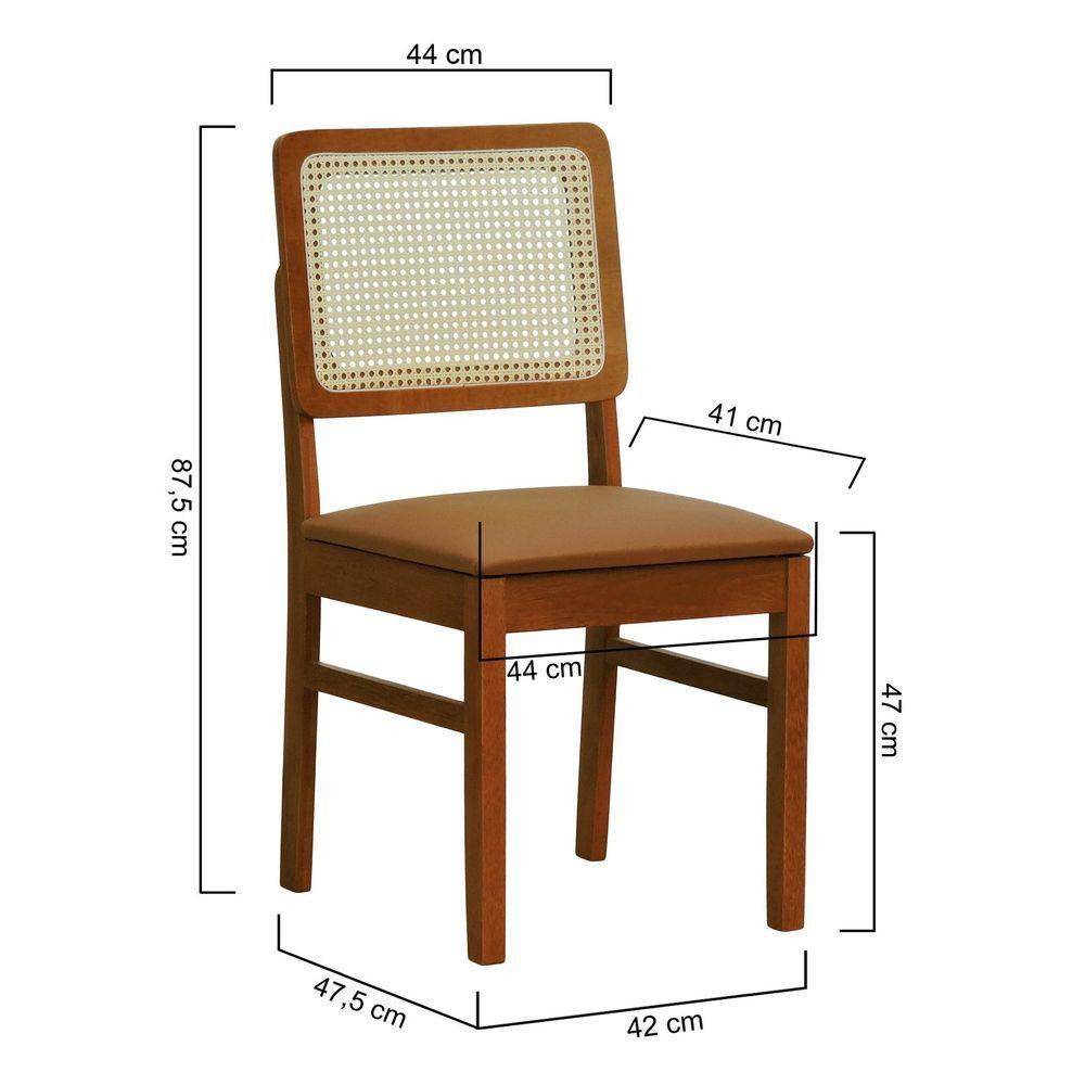 Cadeira Lyon Madeira Maciça Encosto Telinha Natural - Amêndoa Assento Estofado Corano Caramelo - 5