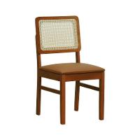 Cadeira Lyon Madeira Maciça Encosto Telinha Natural - Amêndoa Assento Estofado Corano Caramelo - 1