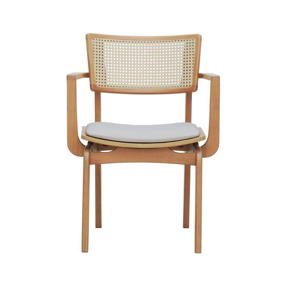 Cadeira Apollo Madeira Maciça Com Braço Encosto Telinha Assento Anatômico - Natural Estofado Corano Bege - 4