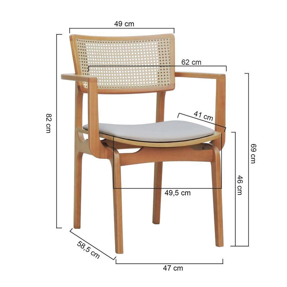 Cadeira Apollo Madeira Maciça Com Braço Encosto Telinha Assento Anatômico - Natural Estofado Corano Bege - 6