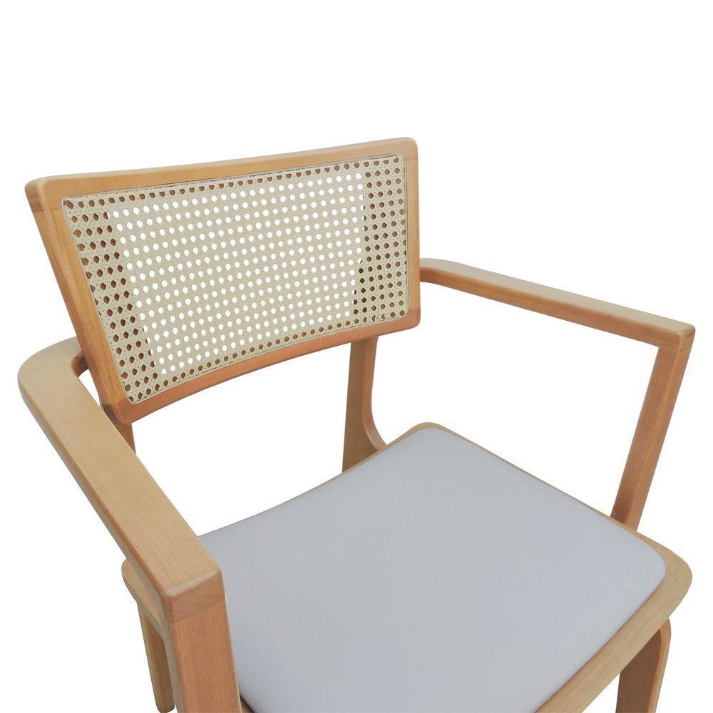 Cadeira Apollo Madeira Maciça Com Braço Encosto Telinha Assento Anatômico - Natural Estofado Corano Bege - 7