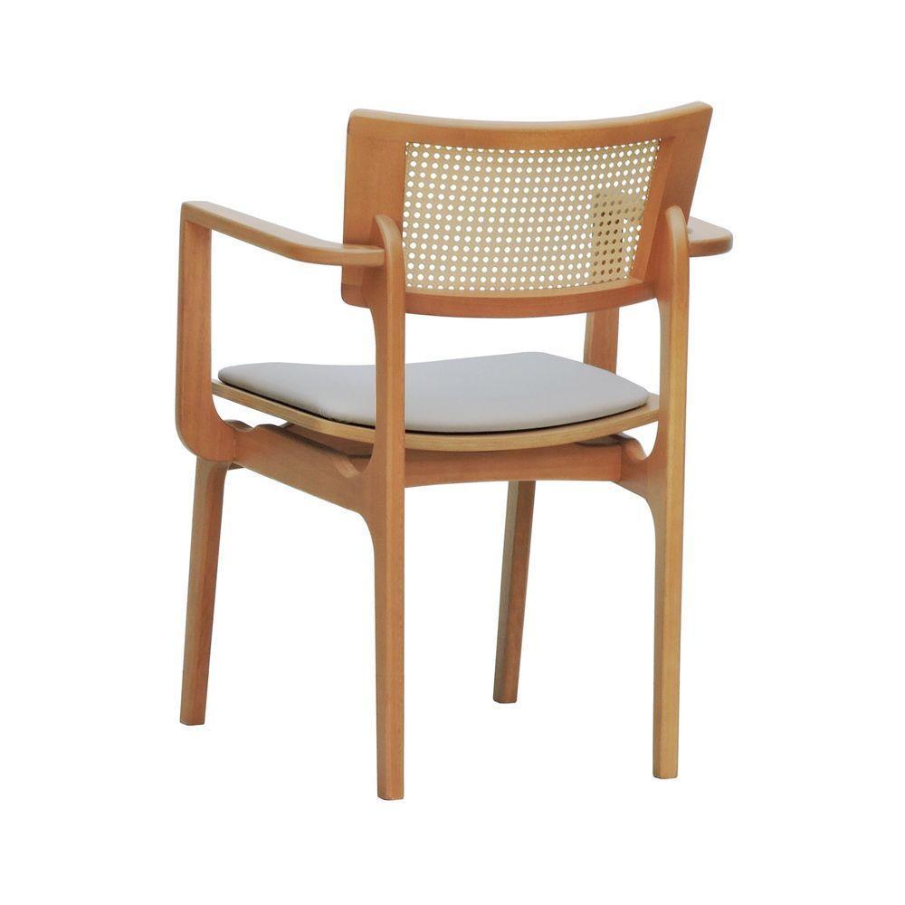 Cadeira Apollo Madeira Maciça Com Braço Encosto Telinha Assento Anatômico - Natural Estofado Corano Bege - 8