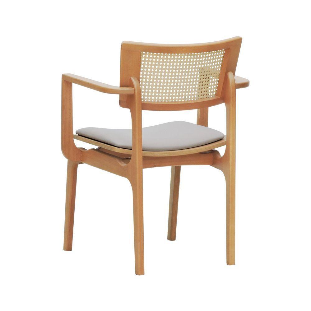 Cadeira Apollo Madeira Maciça Com Braço Encosto Telinha Assento Anatômico - Natural Estofado Linho Bege - 6