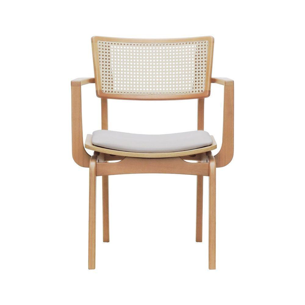 Cadeira Apollo Madeira Maciça Com Braço Encosto Telinha Assento Anatômico - Natural Estofado Linho Bege - 7