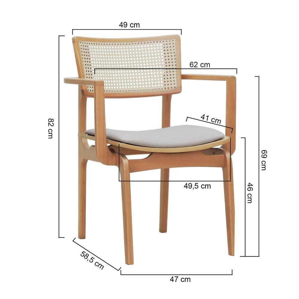 Cadeira Apollo Madeira Maciça Com Braço Encosto Telinha Assento Anatômico - Natural Estofado Linho Bege - 8