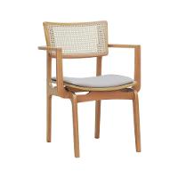 Cadeira Apollo Madeira Maciça Com Braço Encosto Telinha Assento Anatômico - Natural Estofado Linho Bege - 1