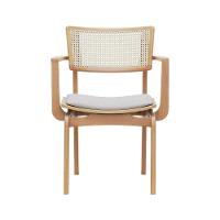 Cadeira Apollo Madeira Maciça Com Braço Encosto Telinha Assento Anatômico - Natural Estofado Linho Bege - 7