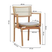 Cadeira Apollo Madeira Maciça Com Braço Encosto Telinha Assento Anatômico - Natural Estofado Linho Bege - 8