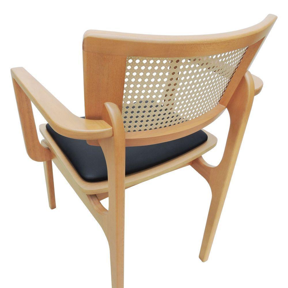 Cadeira Apollo Madeira Maciça Com Braço Encosto Telinha Assento Anatômico - Natural Estofado Corano Preto - 2