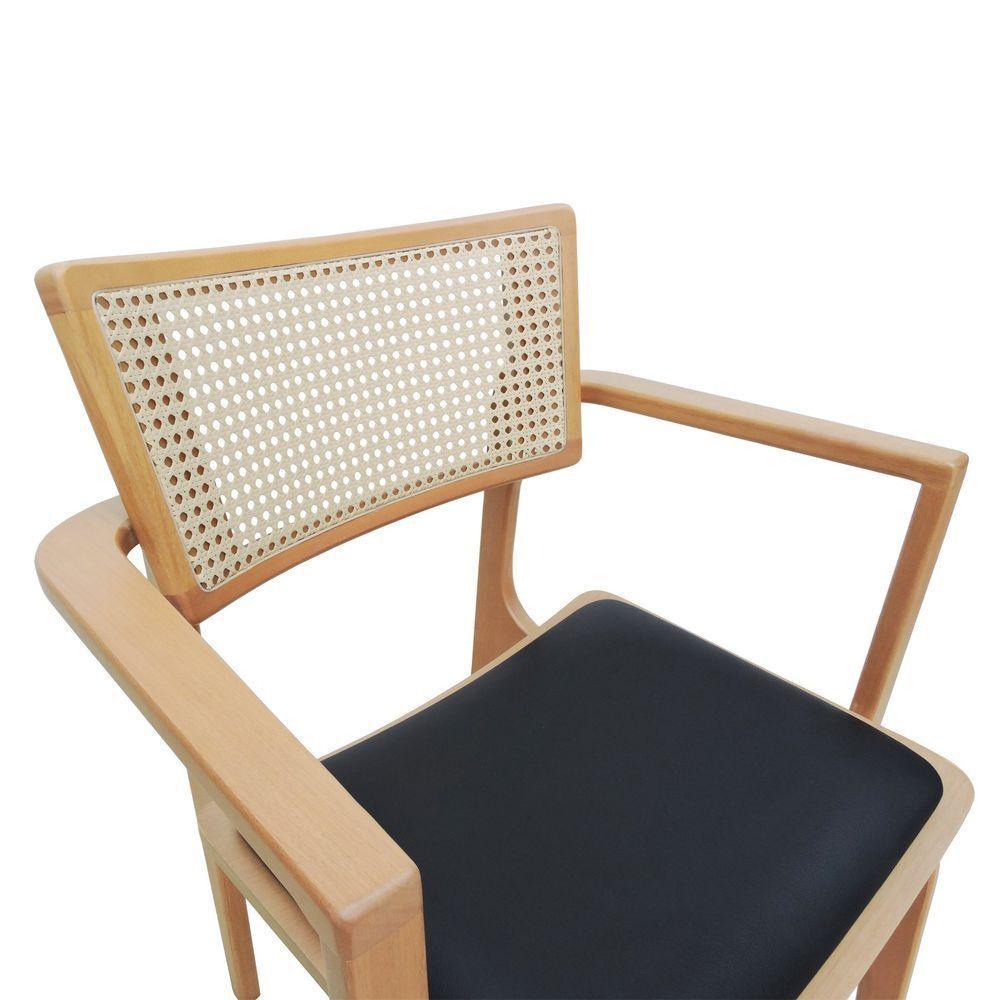 Cadeira Apollo Madeira Maciça Com Braço Encosto Telinha Assento Anatômico - Natural Estofado Corano Preto - 3