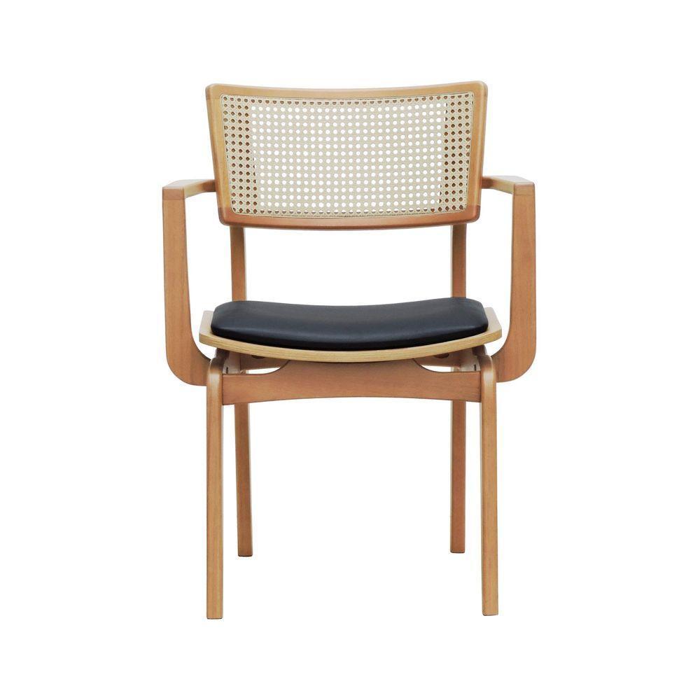 Cadeira Apollo Madeira Maciça Com Braço Encosto Telinha Assento Anatômico - Natural Estofado Corano Preto - 6