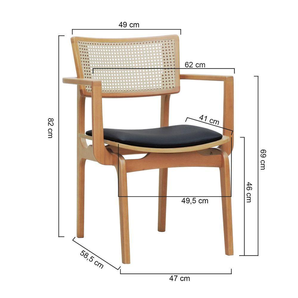 Cadeira Apollo Madeira Maciça Com Braço Encosto Telinha Assento Anatômico - Natural Estofado Corano Preto - 7