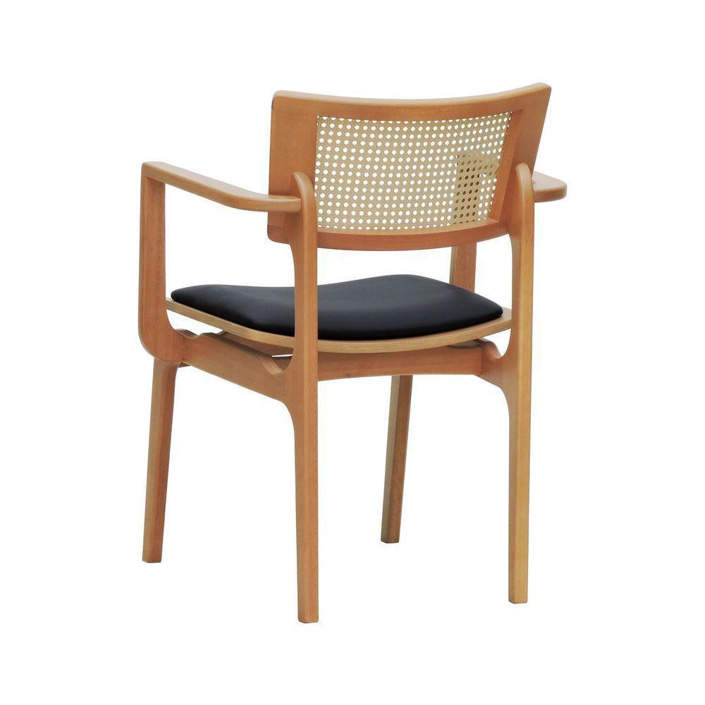 Cadeira Apollo Madeira Maciça Com Braço Encosto Telinha Assento Anatômico - Natural Estofado Corano Preto - 8