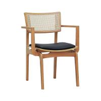 Cadeira Apollo Madeira Maciça Com Braço Encosto Telinha Assento Anatômico - Natural Estofado Corano Preto - 1