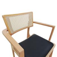 Cadeira Apollo Madeira Maciça Com Braço Encosto Telinha Assento Anatômico - Natural Estofado Corano Preto - 3