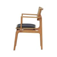 Cadeira Apollo Madeira Maciça Com Braço Encosto Telinha Assento Anatômico - Natural Estofado Corano Preto