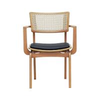 Cadeira Apollo Madeira Maciça Com Braço Encosto Telinha Assento Anatômico - Natural Estofado Corano Preto - 6