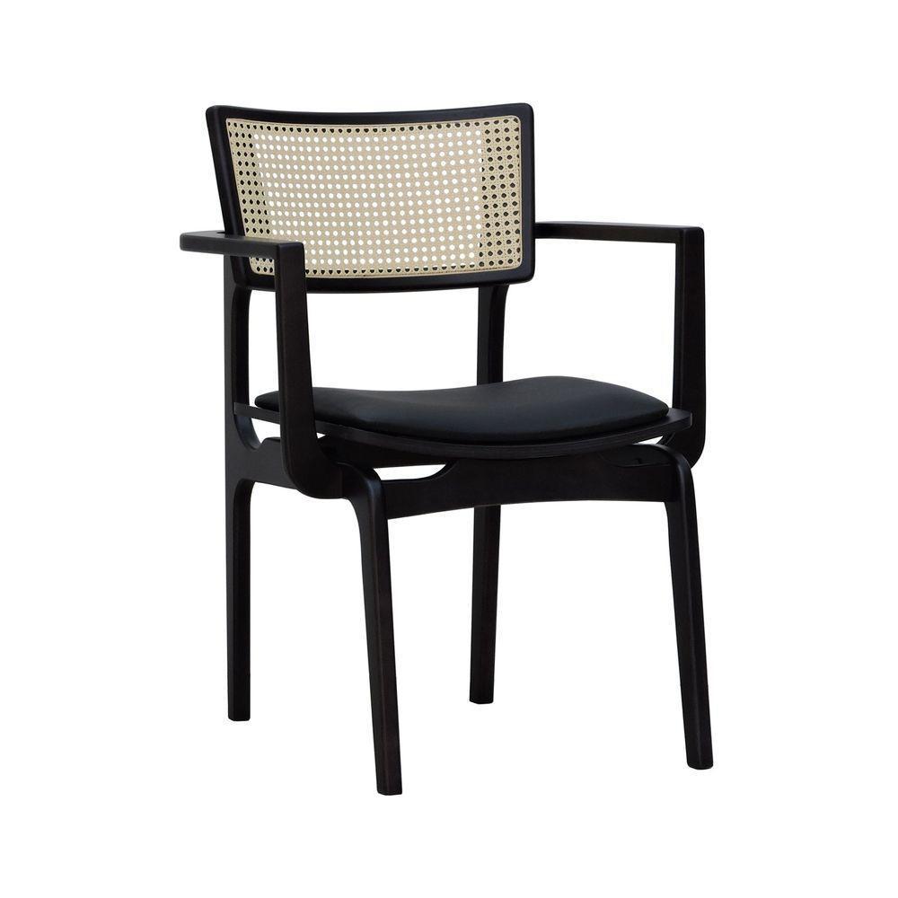Cadeira Apollo Madeira Maciça Com Braço Encosto Telinha Assento Anatômico - Preto Estofado Corano Preto - 1