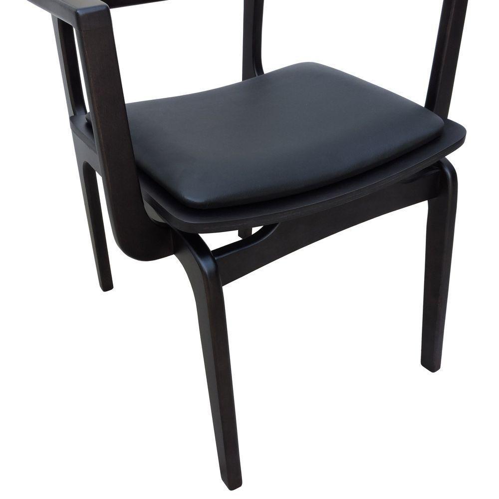 Cadeira Apollo Madeira Maciça Com Braço Encosto Telinha Assento Anatômico - Preto Estofado Corano Preto - 2