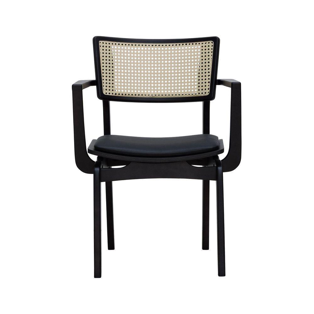 Cadeira Apollo Madeira Maciça Com Braço Encosto Telinha Assento Anatômico - Preto Estofado Corano Preto - 3