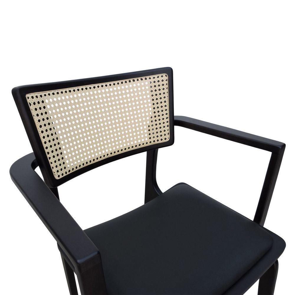 Cadeira Apollo Madeira Maciça Com Braço Encosto Telinha Assento Anatômico - Preto Estofado Corano Preto - 6